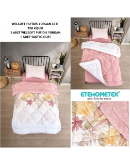 ETE HOMETEX TEK KİŞİLİK LÜX WELSOFT YORGAN SETİ ALENA PUDRA 155X215CM 8696474231928